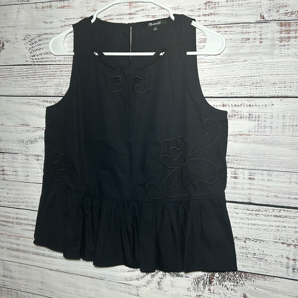 Madewell Embroidered Sleeveless Peplum Black Tank Top Small - Picture 8 of 16